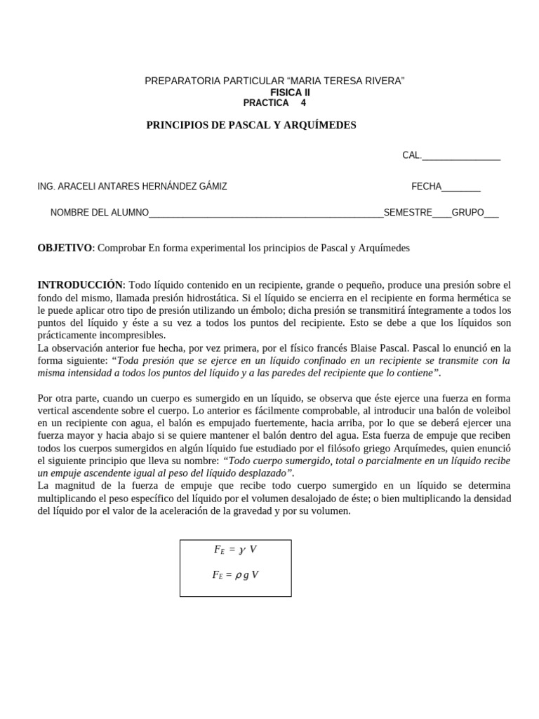 Principio de Pascal y Principio de Arquimdes | PDF