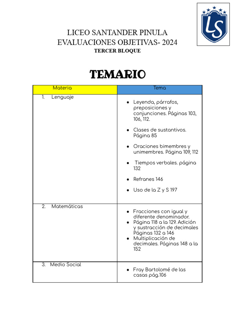 Temario Primaria | PDF