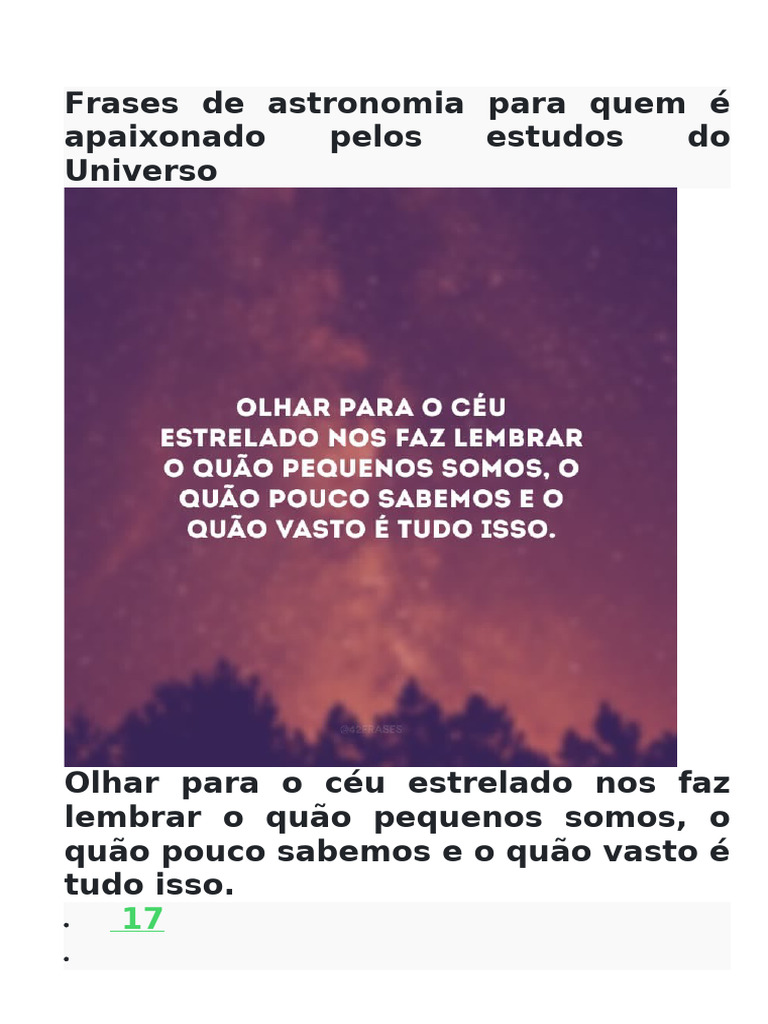 Frases de Astronomia para Quem É Apaixonado Pelos Estudos Do Universo | PDF  | Universo | Filosofia, image size:768x1024