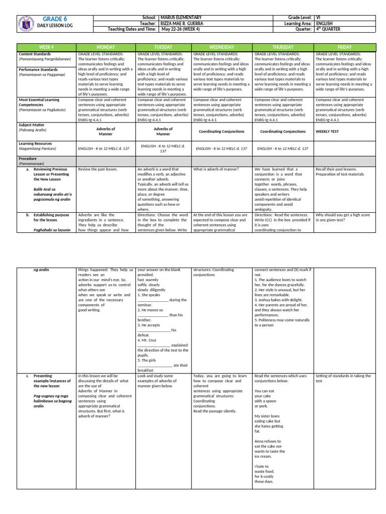 DLL Eng 6 Week 4 - Q4 | PDF