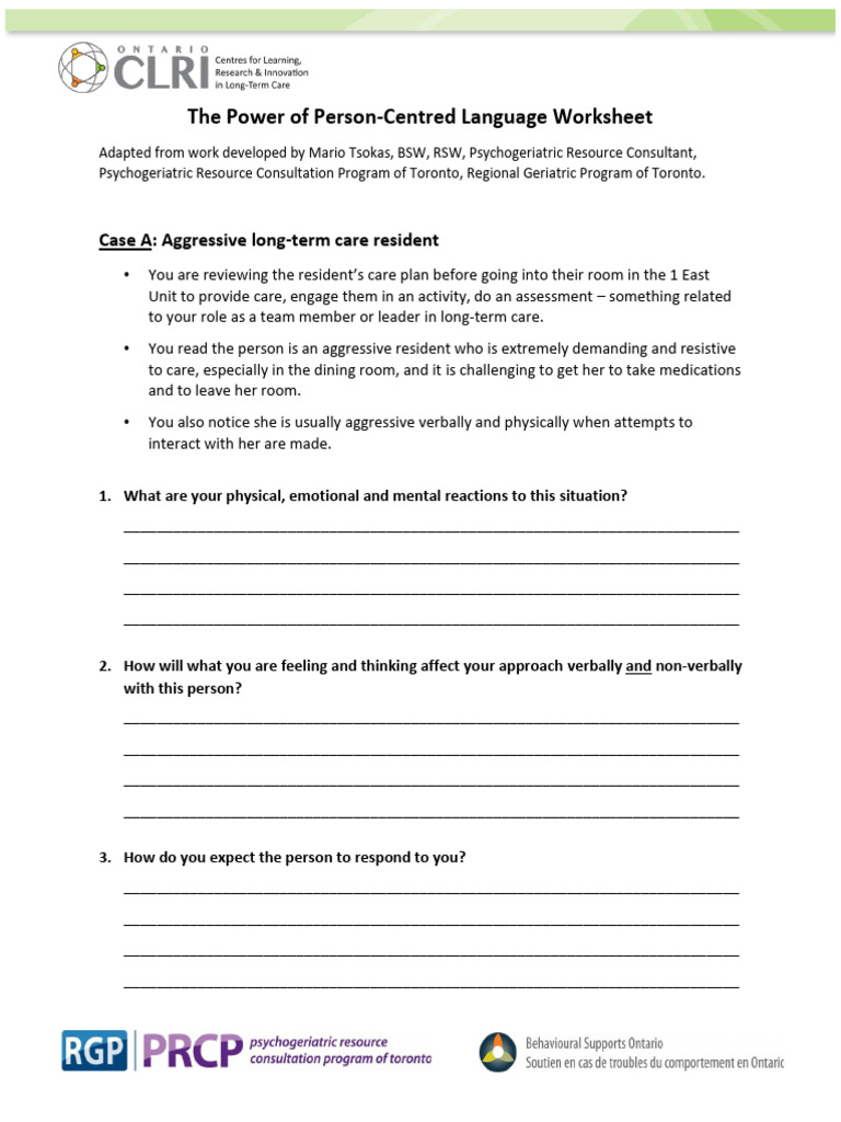 The Power of Person Centred Language Worksheet v1 | PDF