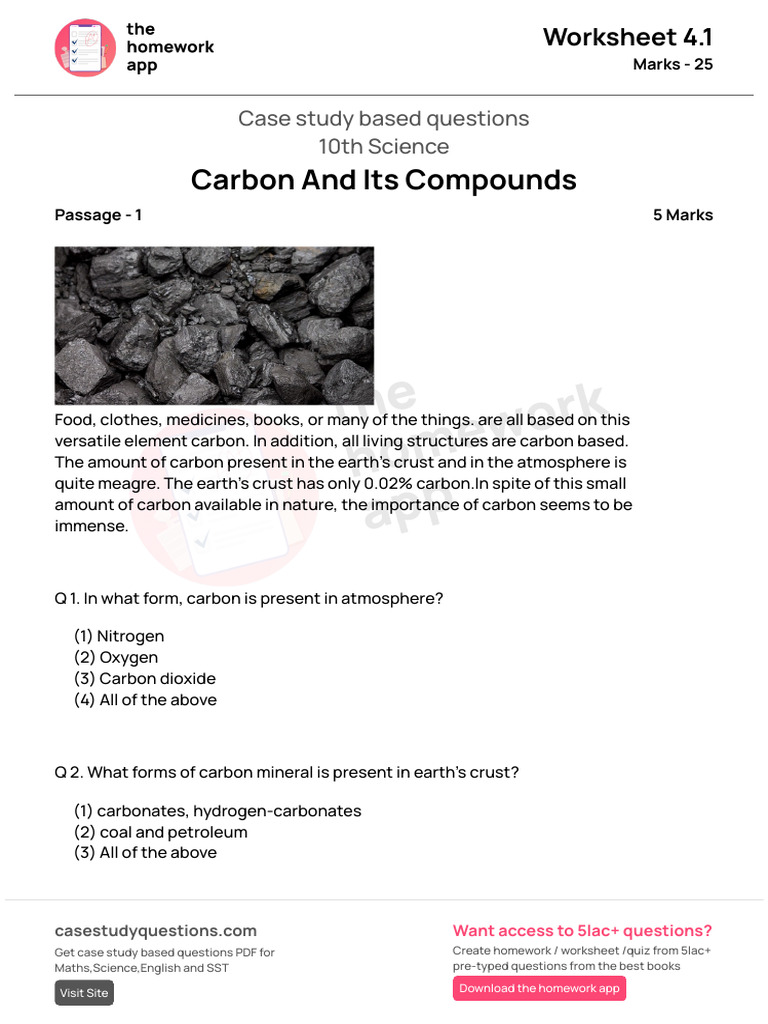 (Worksheet 4.1) - (Carbon and Its Compounds) | PDF