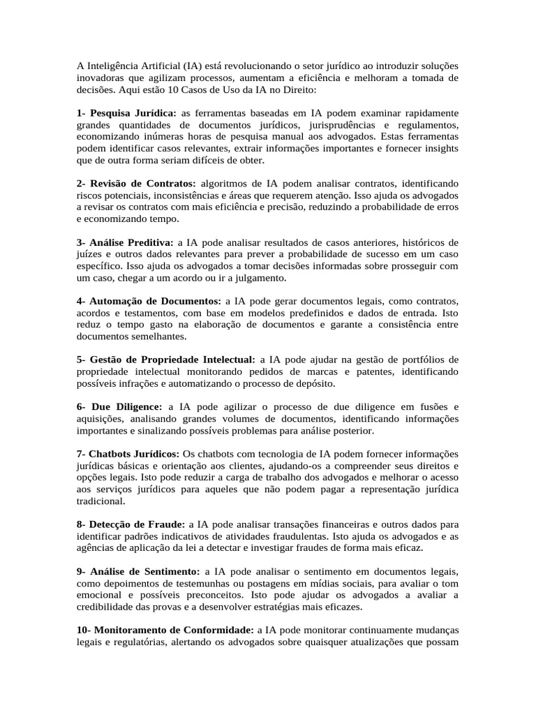 IA e Automação no Direito: 10 Aplicações | PDF | Inteligência ...