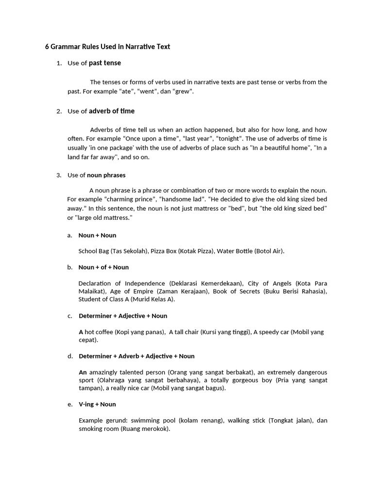 6 Grammar Rules Used in Narrative Text | PDF
