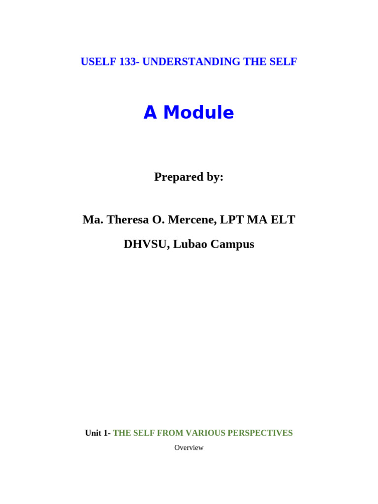 USelf Hand Out 1 | PDF
