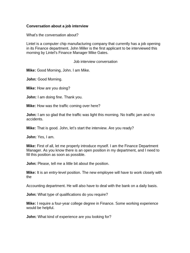 Conversation About A Job Interview | PDF