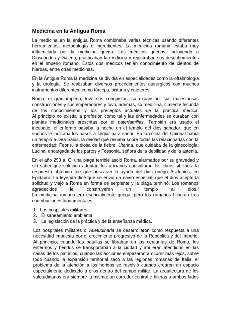 Medicina en La Antigua Roma | PDF | Hospital | Historia