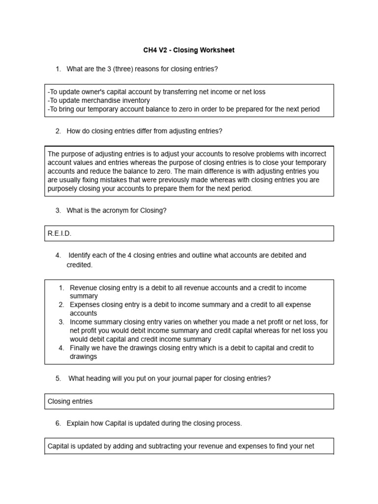 New C4 V2 - Closing Worksheet | PDF