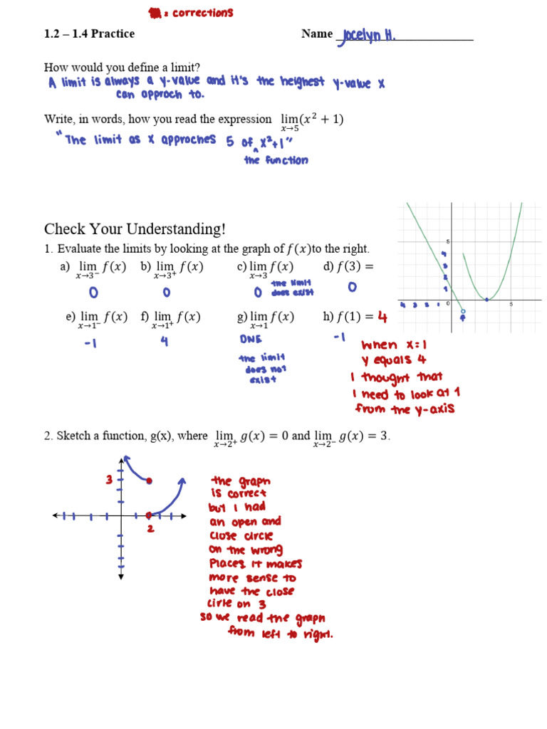 AP Calculus AB 1.2-1.4 Practice | PDF