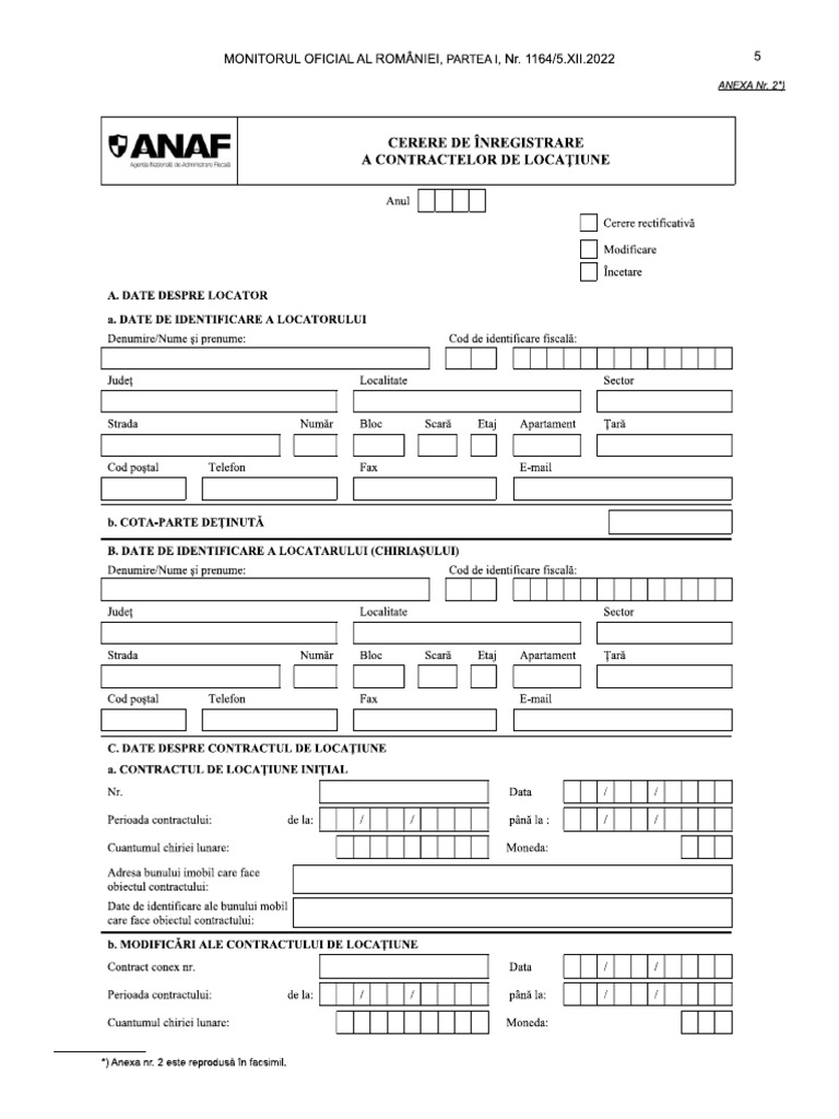 Cerere de Inregistrare A Contractelor de Locatiune | PDF