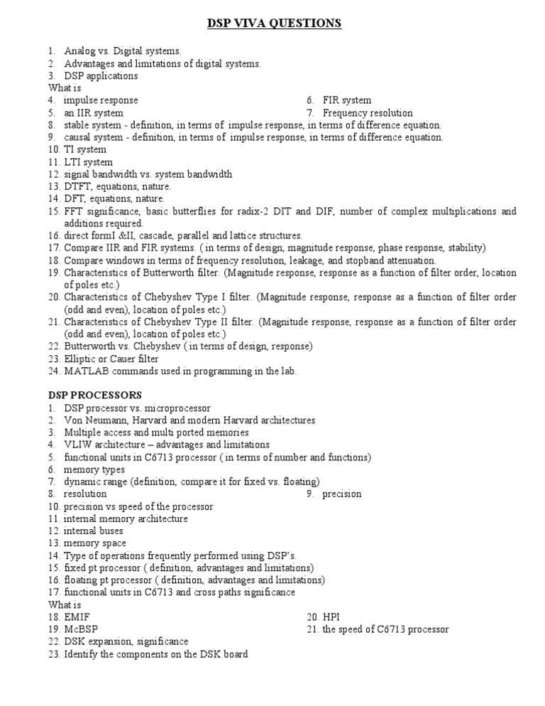 DSP Viva Questions Overview | PDF | Technology & Engineering