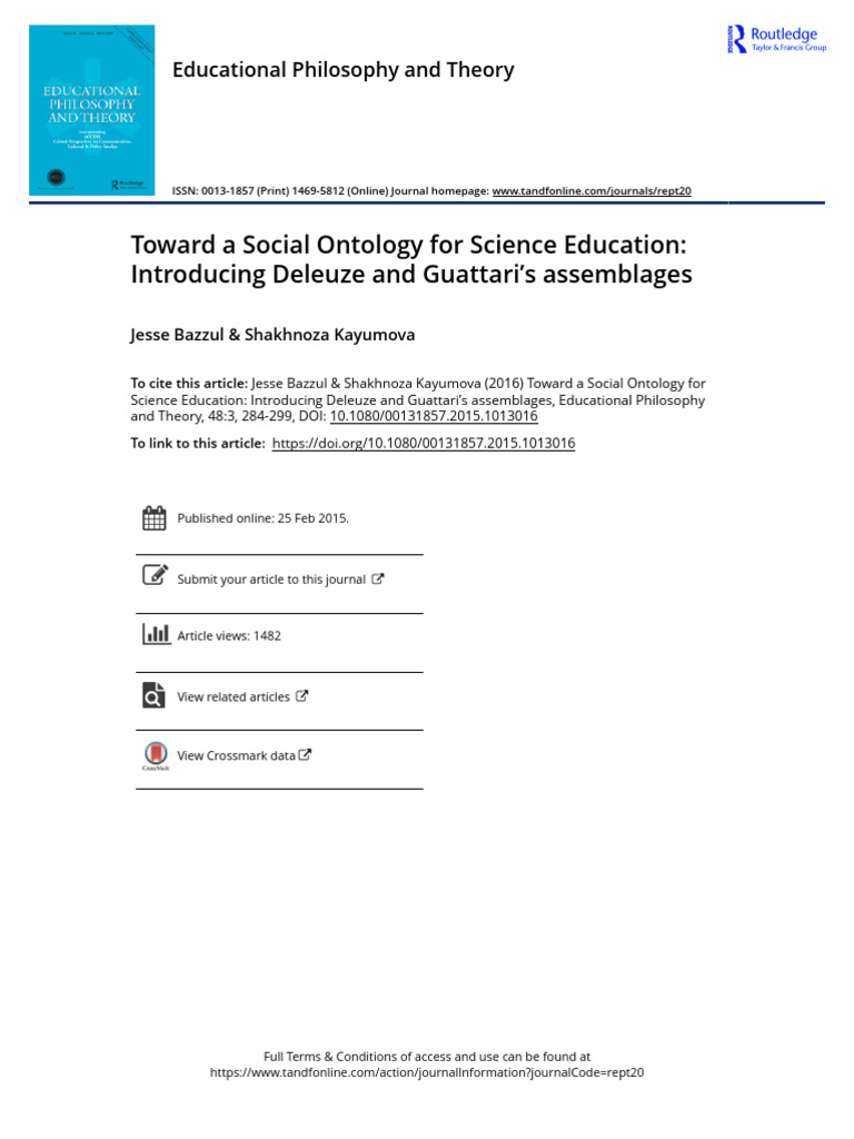 Toward A Social Ontology For Science Education Introducing Deleuze and ...