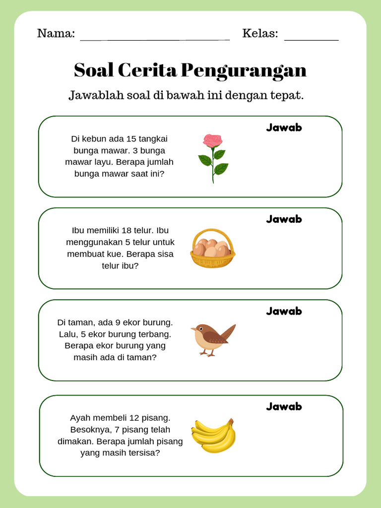 Soal Cerita Pengurangan Pdf