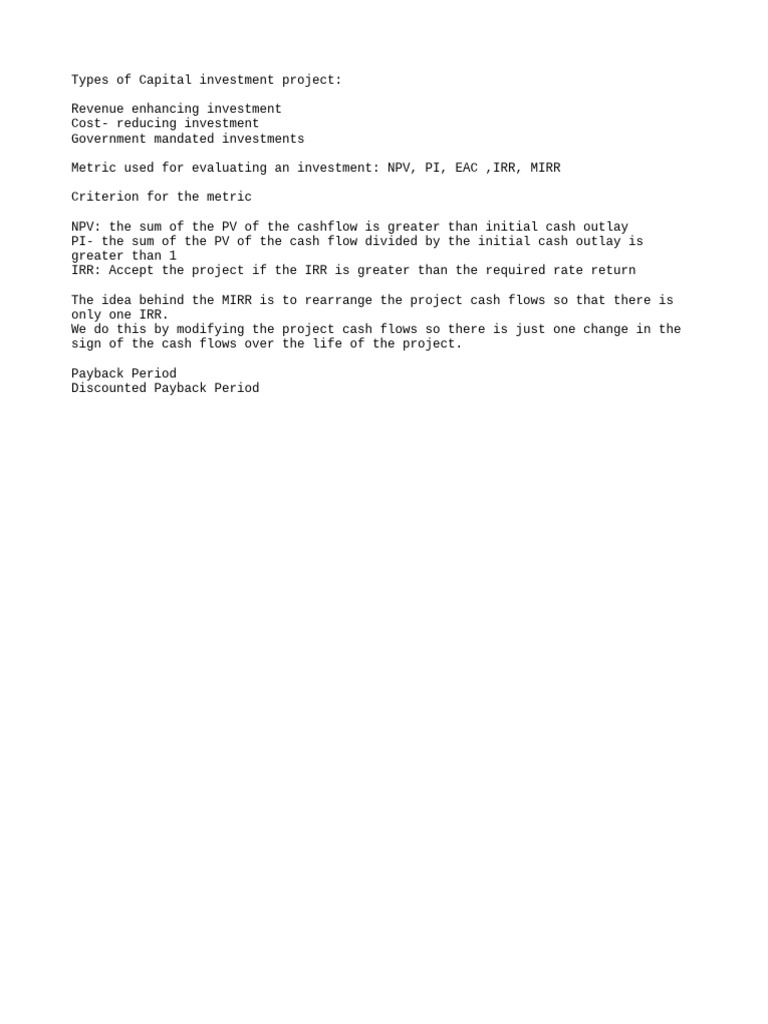 Types of Capital Investment Project | PDF