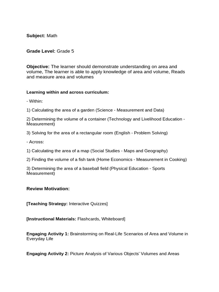 MATH 5 LESSON PLAN 2 | PDF