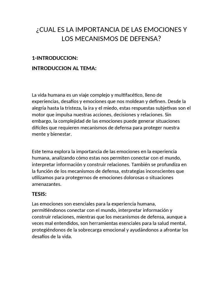 Cual Es La Importancia de Las Emociones y Los Mecanismos de Defensa | PDF