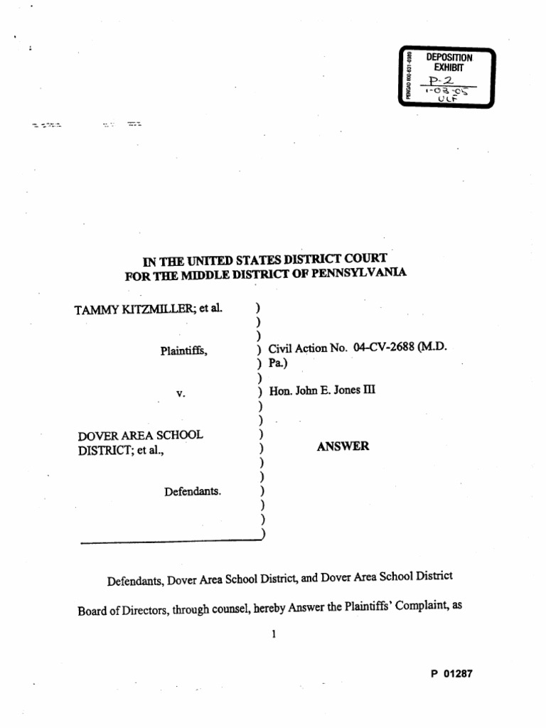 Kitzmiller v. Dover Answer | PDF