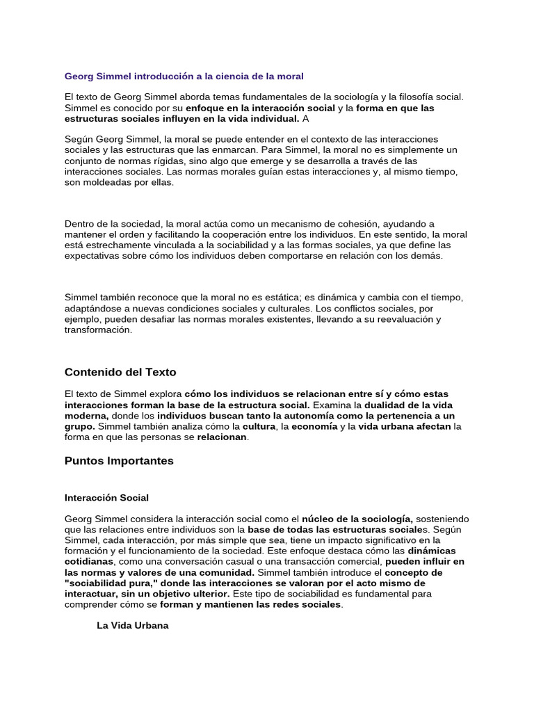 Interacción Social y Moral según Simmel | PDF | Sociología | Estructura ...