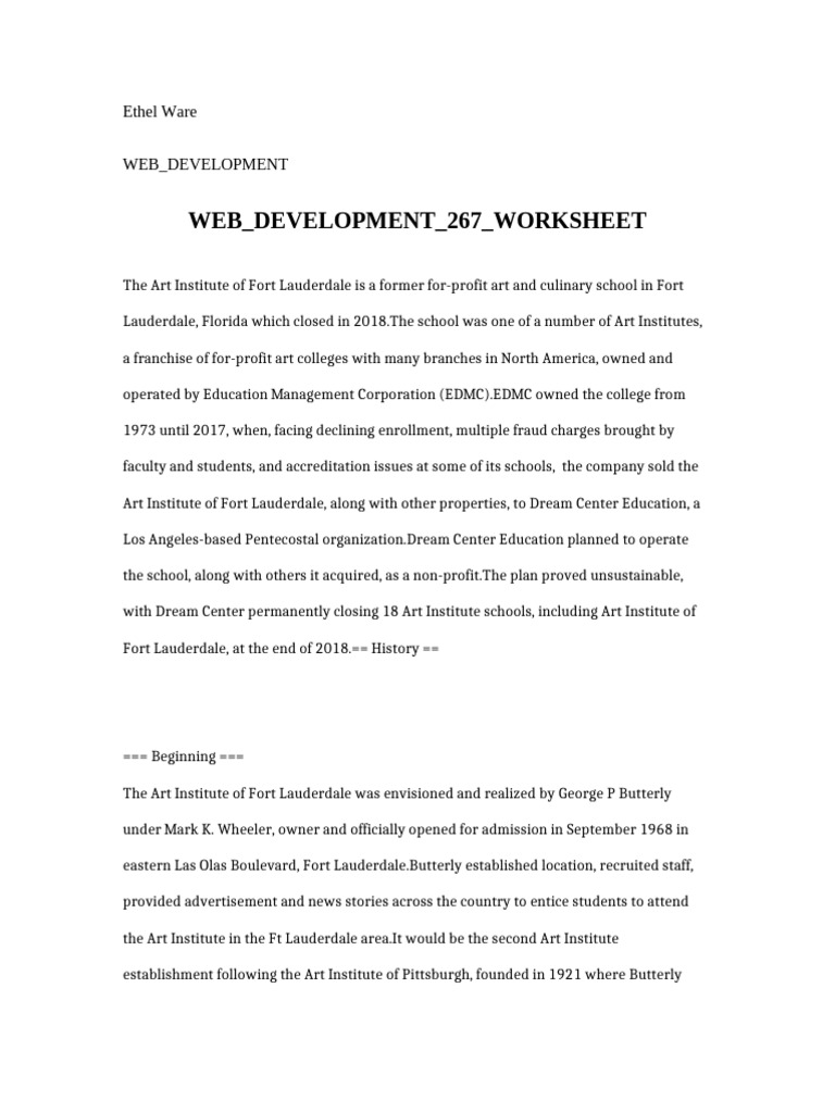Web Development 267 Worksheet | PDF