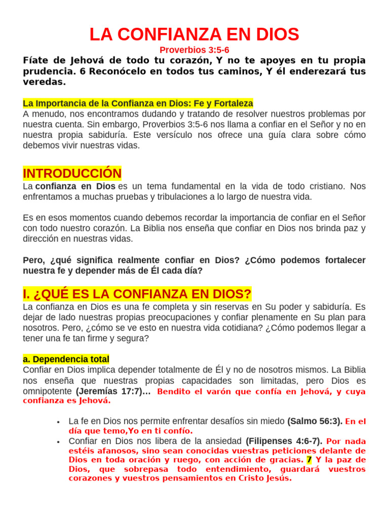 La Confianza en Dios: Fe y Fortaleza | PDF | Jesús | Dios el padre