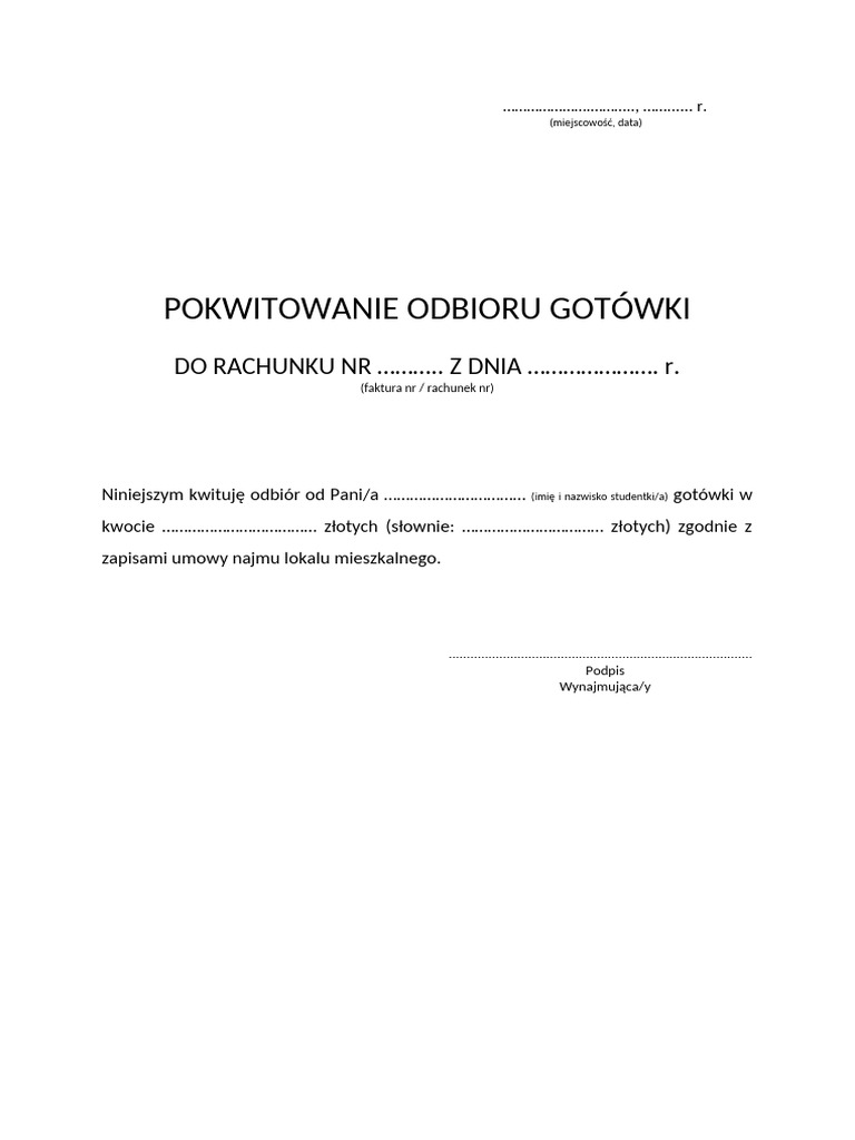 Pokwitowanie Odbioru Got wki Wz r XILSLY