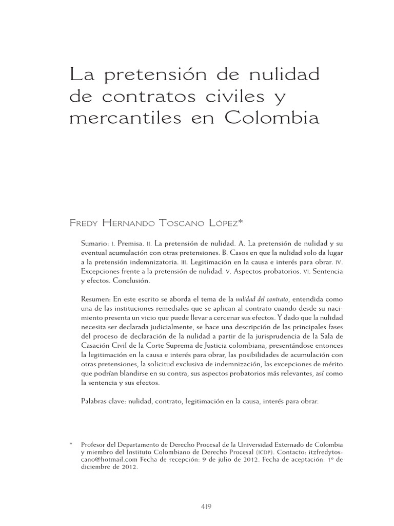 La Pretension de La Nulidad Contratos Civiles y Mercantiles | PDF