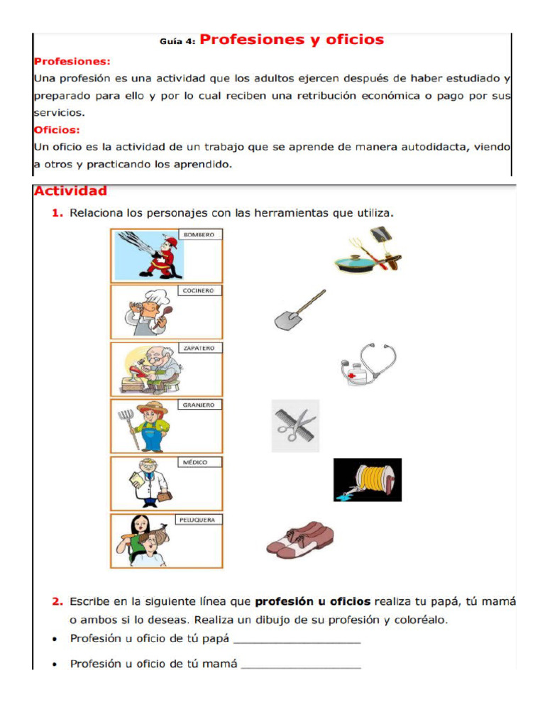 Guia de 1º Profesiones y Oficios Trabajos Rmunerado y No | PDF