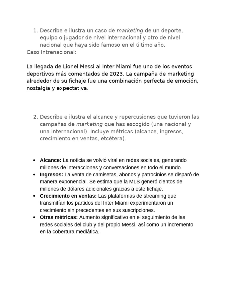 Marketing Deportivo Actividad 2 | PDF | Marketing