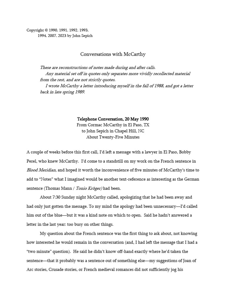 Conversations With Mccarthy | PDF