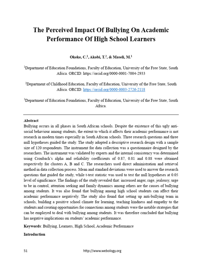 Bullying's Impact on High School Performance | PDF | Bullying | Wellness