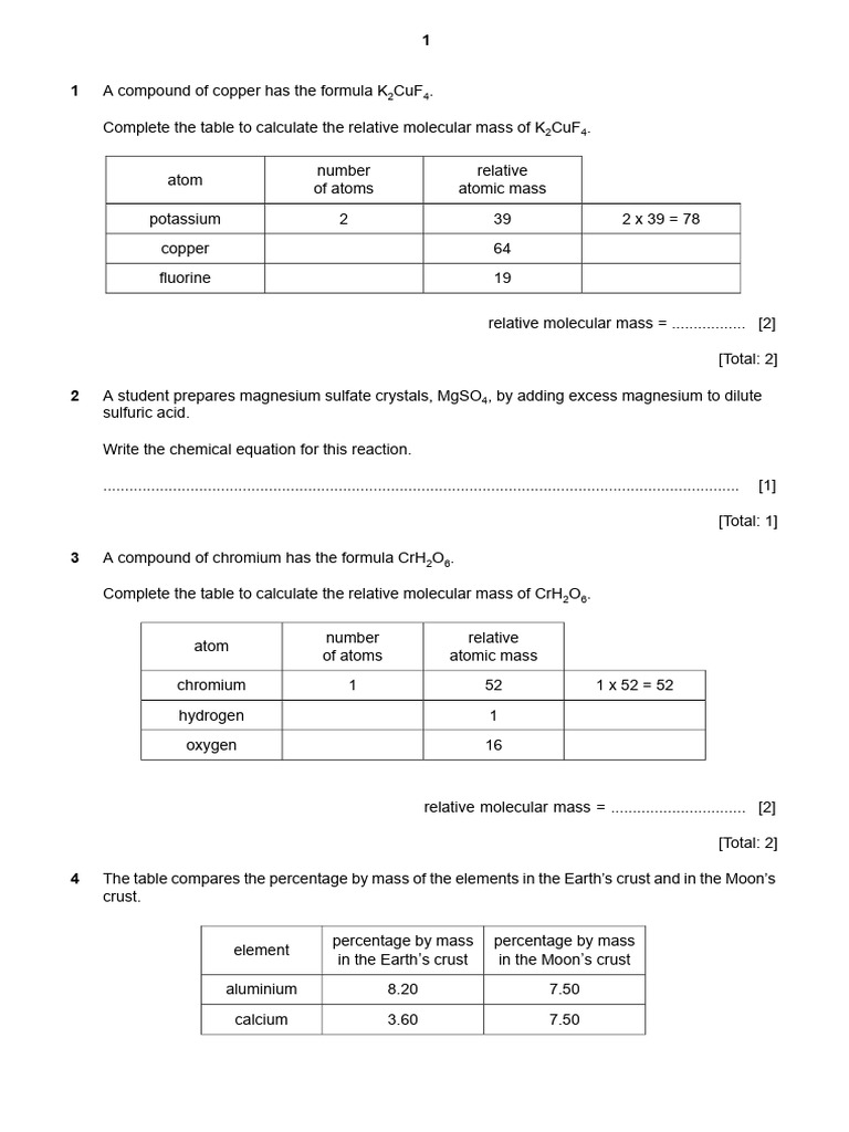 chemical calculation exercise | PDF