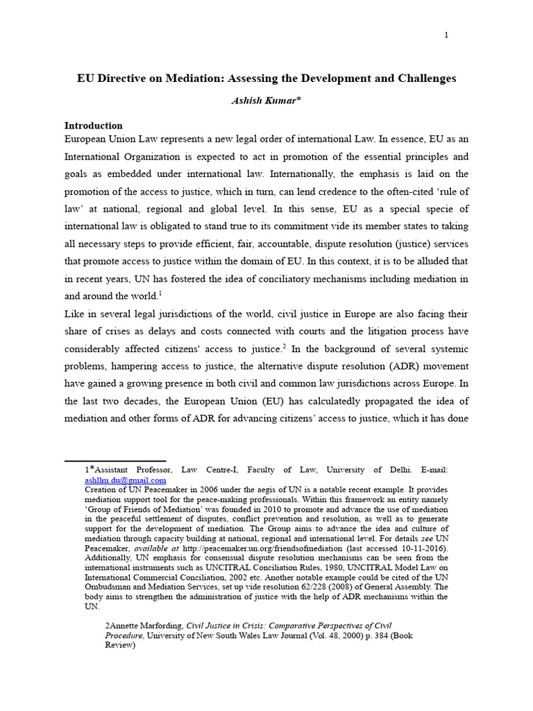 EU Mediation Directive: Progress and Issues | PDF | Mediation ...