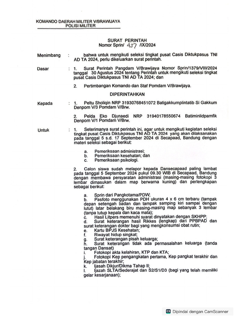 Sprin Tes Pusat Capasus | PDF