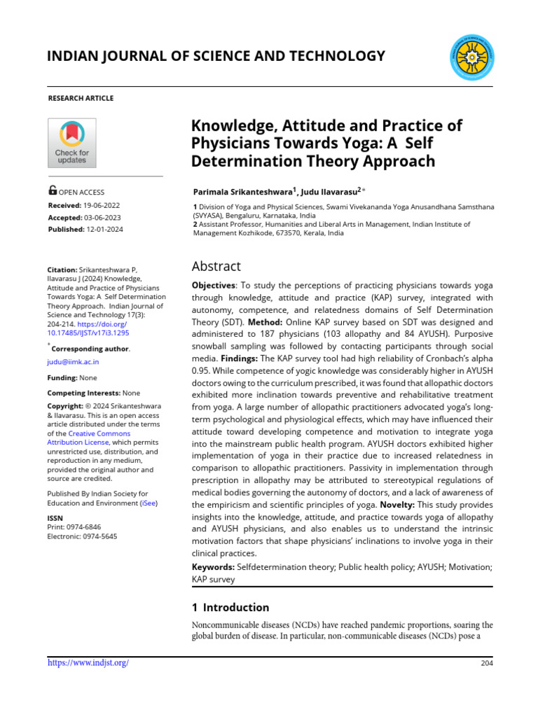 Knowledge, Attitude and Practice of Physicians Towards Yoga: A Self ...