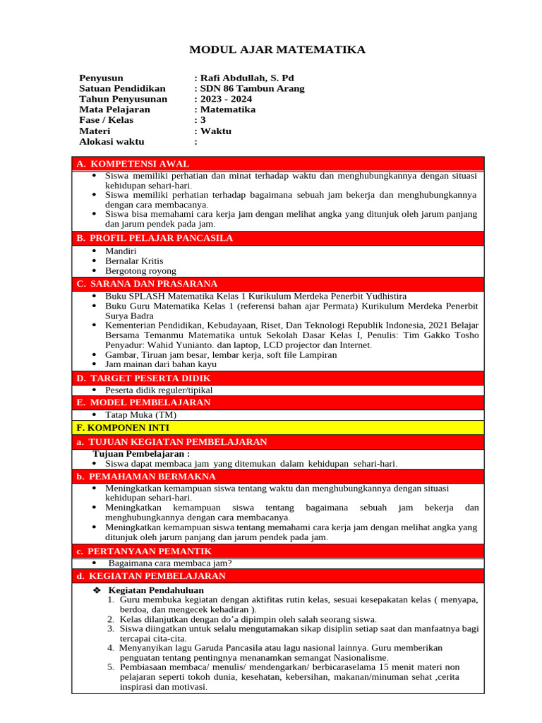 Modul Ajar Matematika KLS 3 | PDF