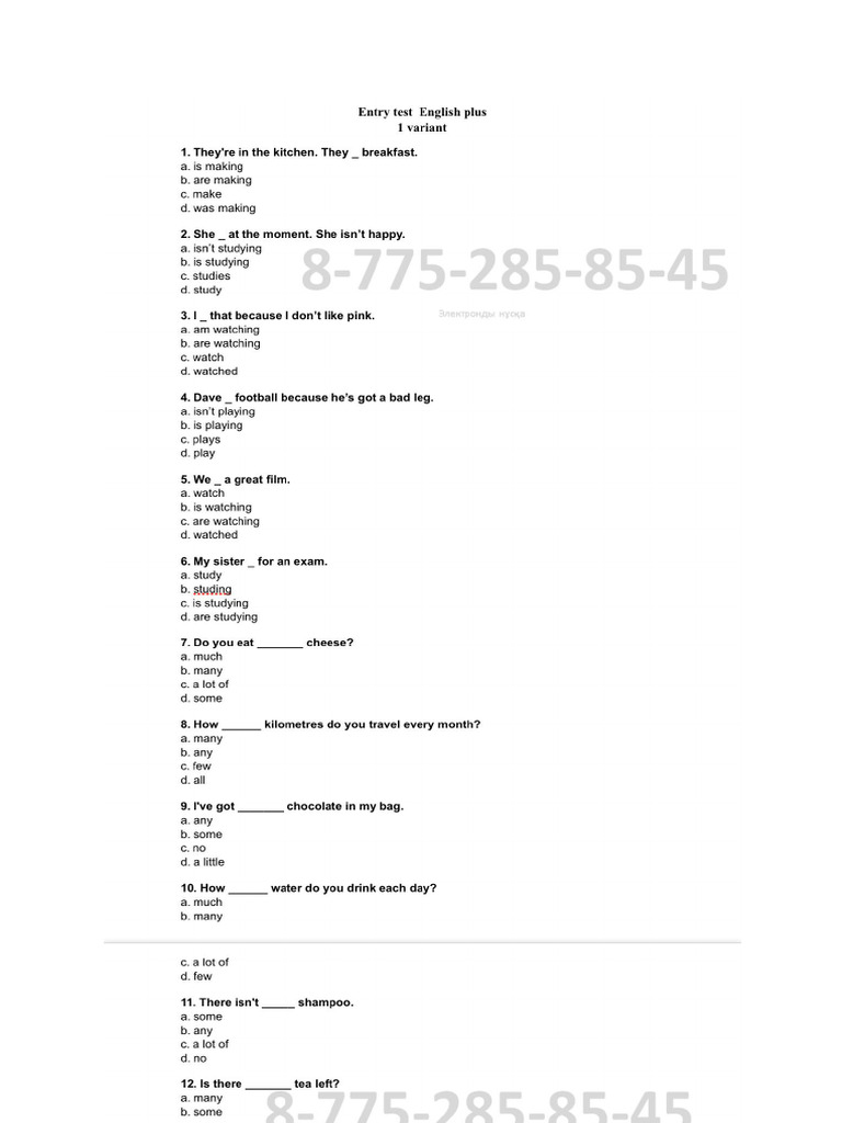 8 Grade English Plus Entry Test (Копия) | PDF