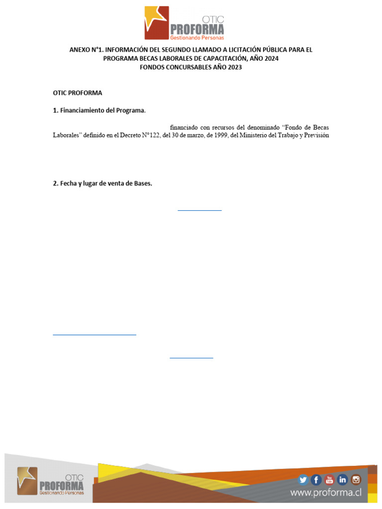 Anexo N°1 Segundo Llamado A Licitacion FC 2023 | PDF
