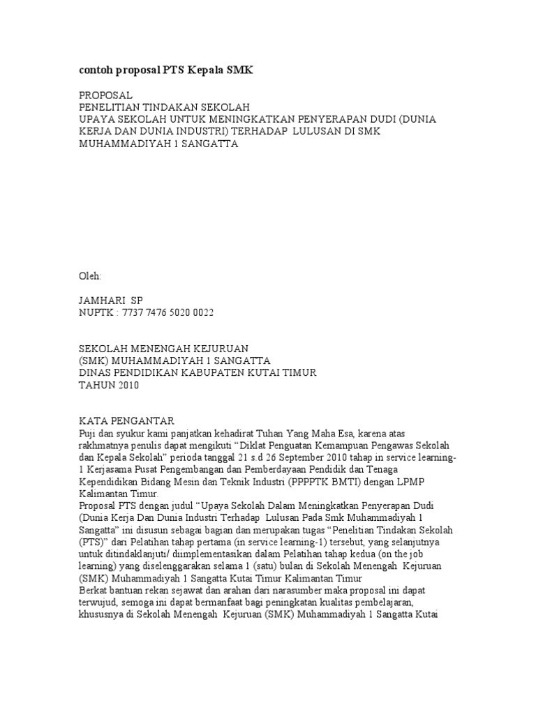 Contoh Proposal PTS Kepala SMK