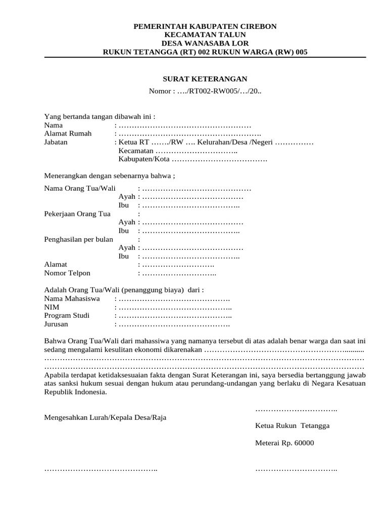 Form 7 Surat Keterangan RT | PDF