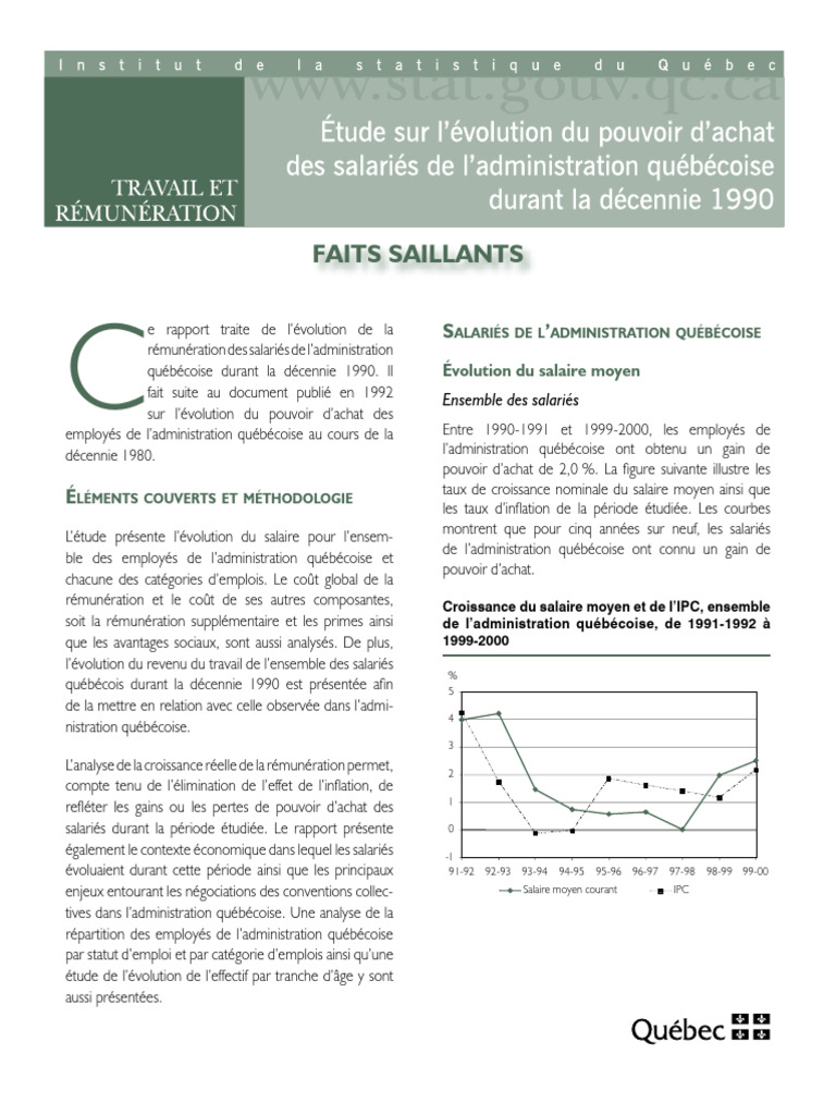 Etude Sur Levolution Du Pouvoir Dachat Des Salaries de Ladministration ...