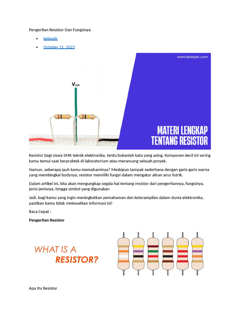 Pengertian Resistor Dan Fungsinya | PDF