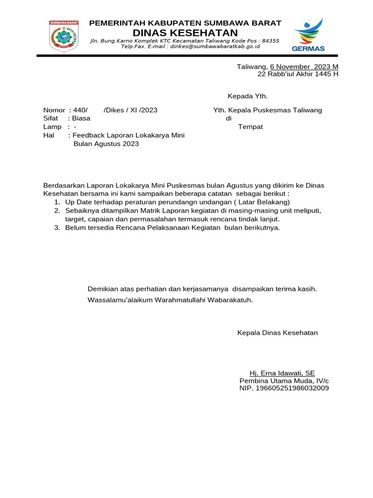 Surat feed back pdf