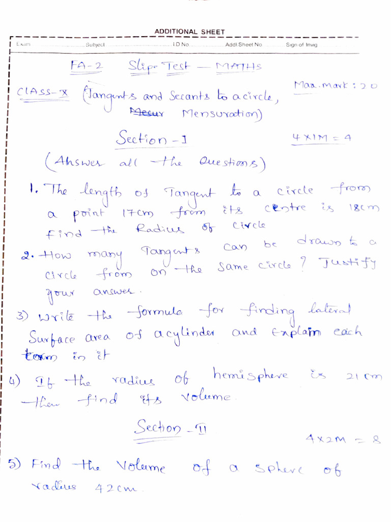 X Maths FA2 Slip Test | PDF