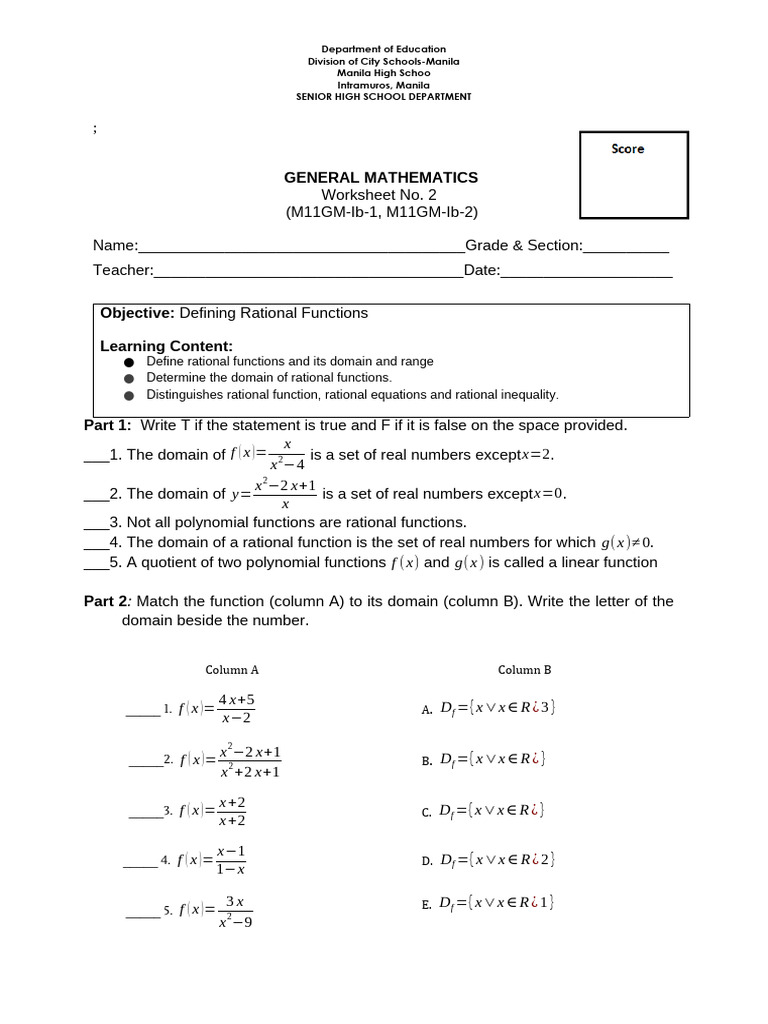 DR. VERANO GENMATH Rational Equation | PDF | Function (Mathematics ...