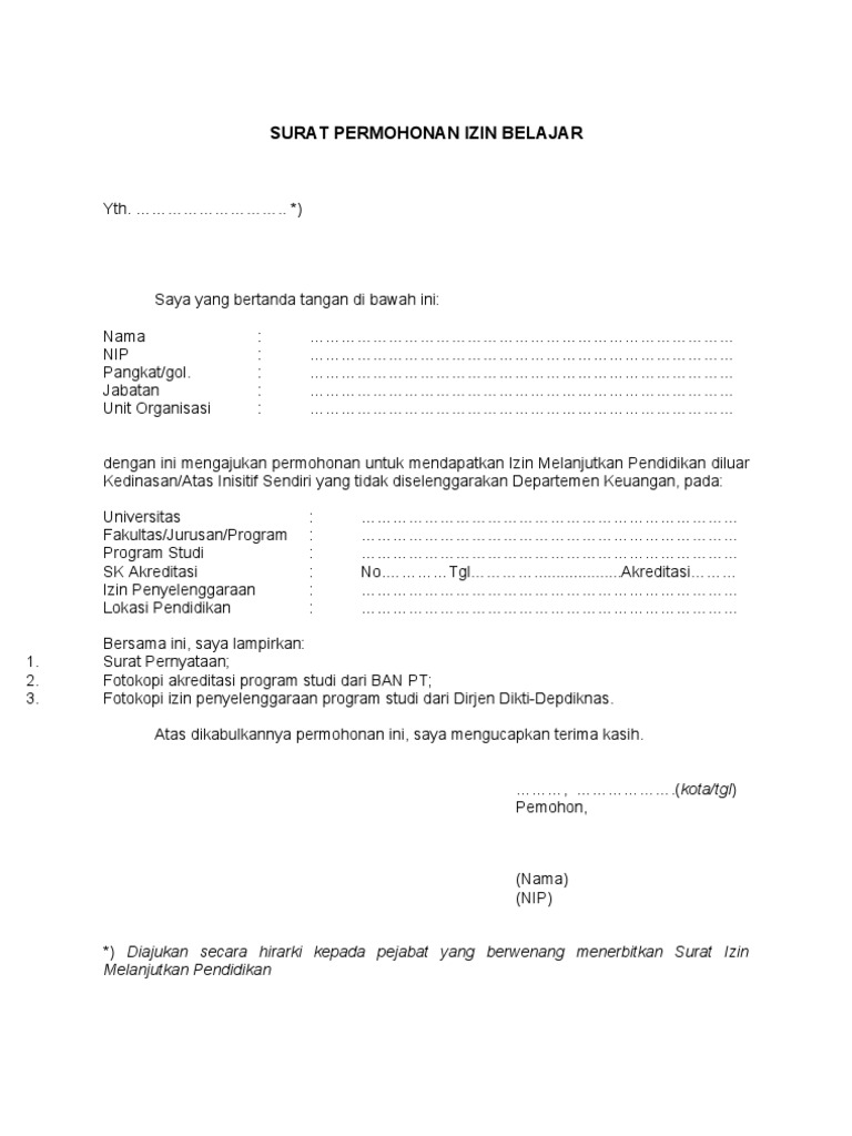 Format Ijin Belajar