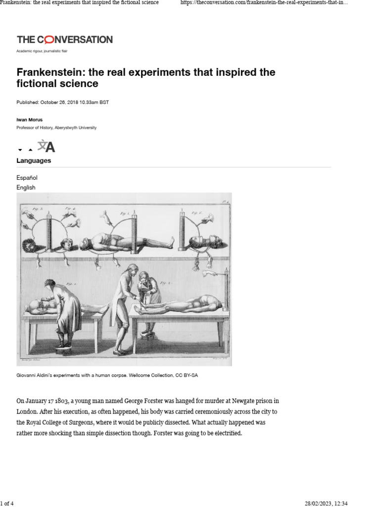 Frankenstein The Real Experiments That Inspired The Fictional Science Pdf