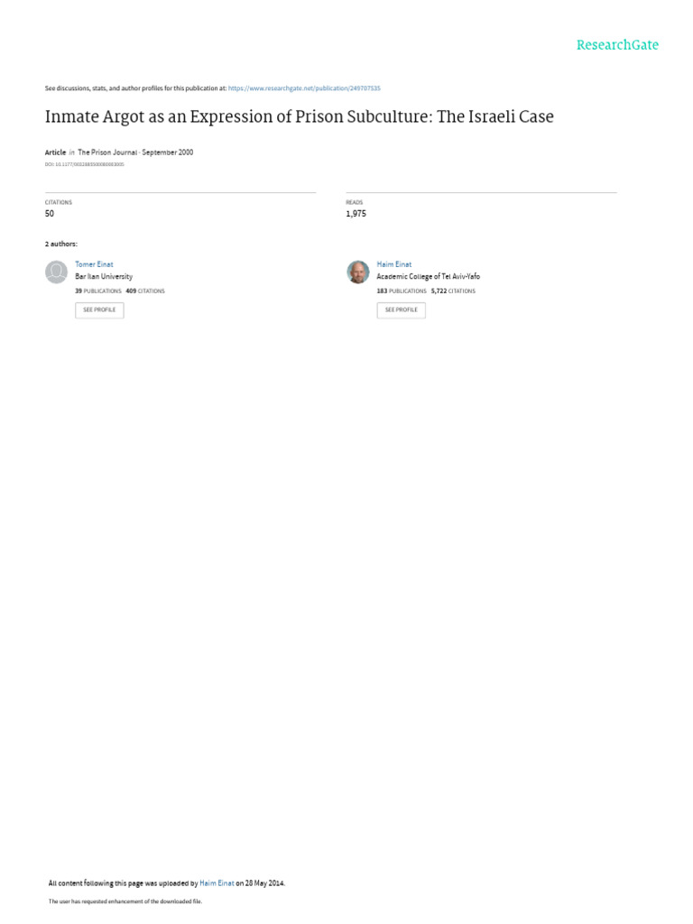 Inmate Argot As An Expression of Prison Subculture | PDF