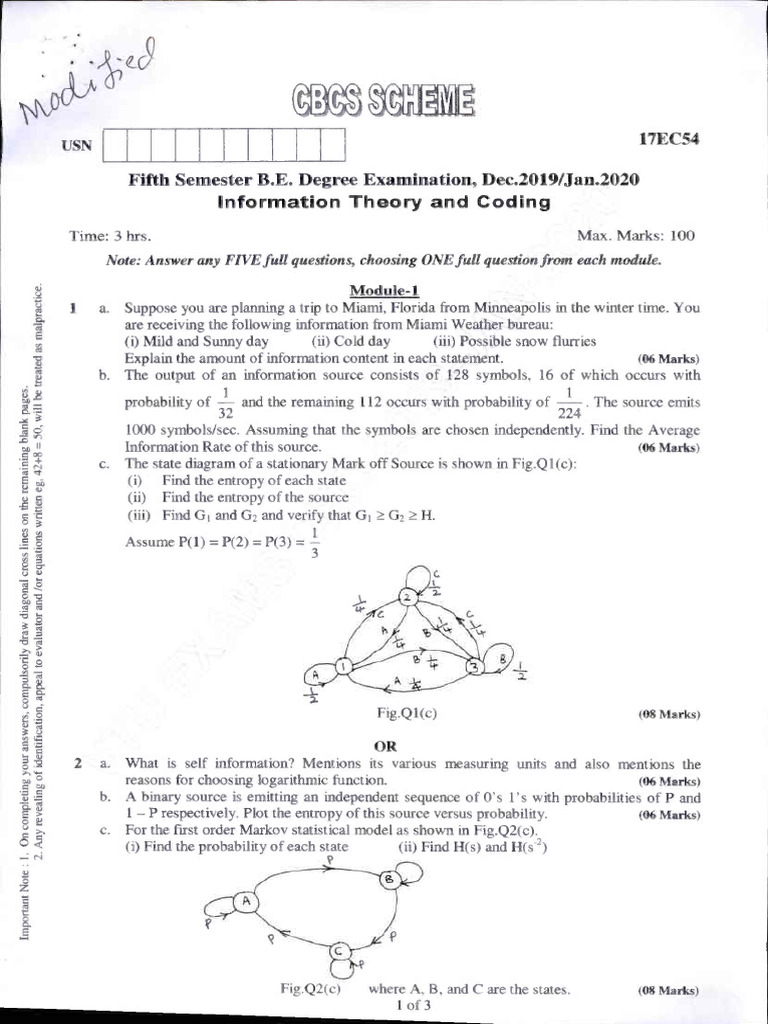 17EC54 Information Theory and Coding Dec-2019 | PDF