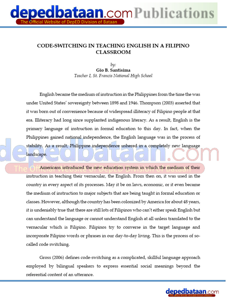 Code Switching in Teaching English in A Filipino Classroom | PDF
