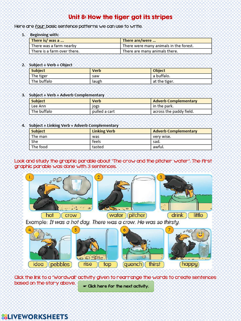 How the tiger got its stripes sentence structure exercise pdf